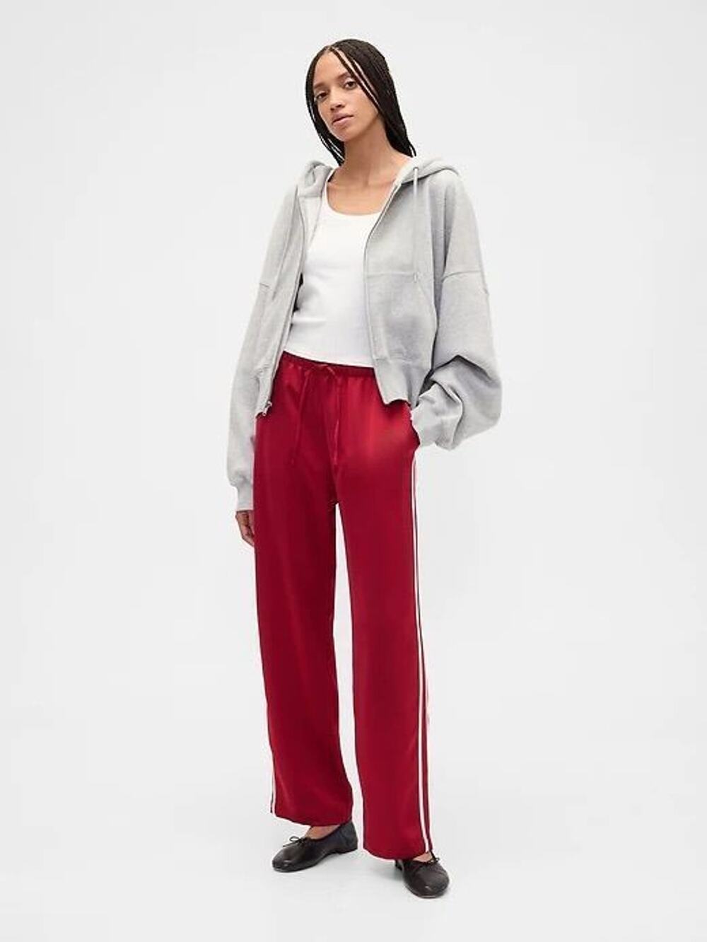NWT GAP Satin Pull On Wide Leg Pants Red Size M